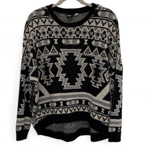 BDG Urban Outfitters Black White Boho Southwestern Print Oversized Sweater